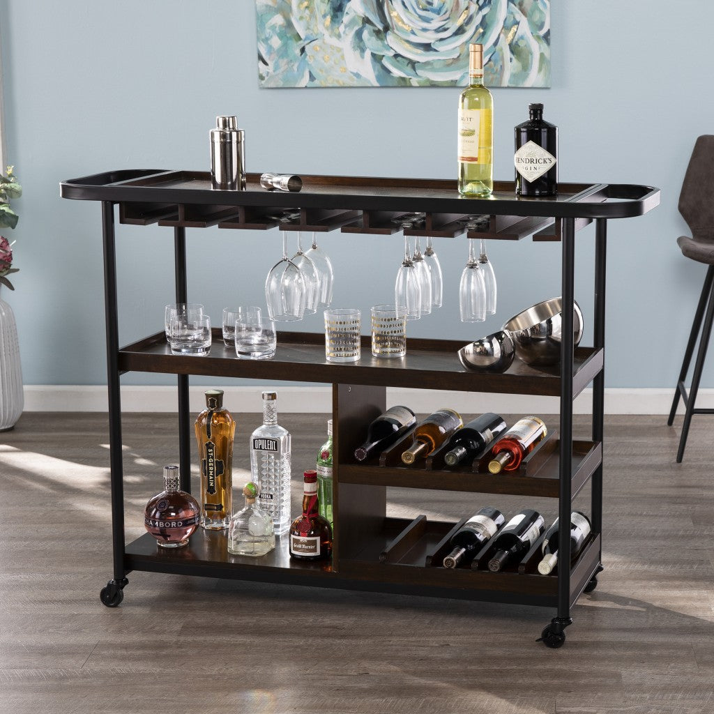 Brown Rolling Bar Cart