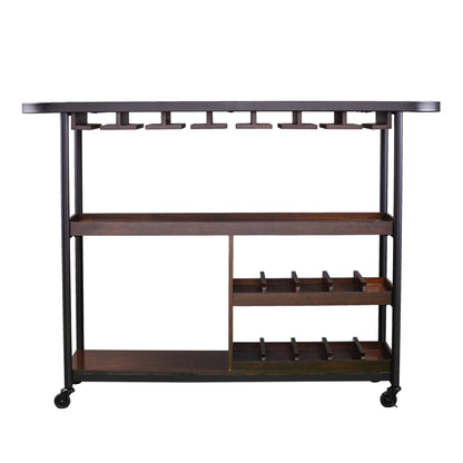 Brown Rolling Bar Cart