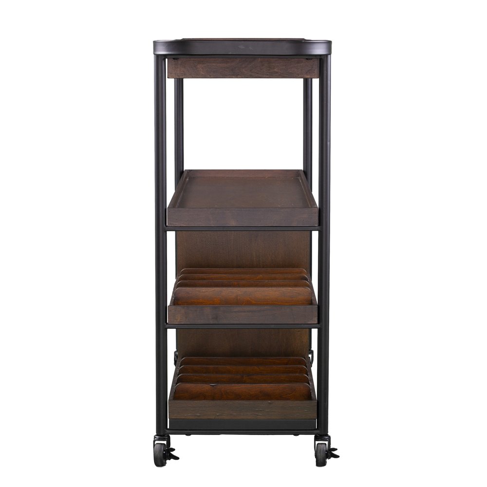 Brown Rolling Bar Cart