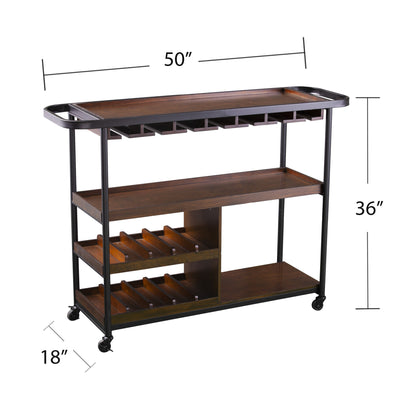 Brown Rolling Bar Cart