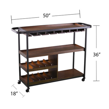Brown Rolling Bar Cart