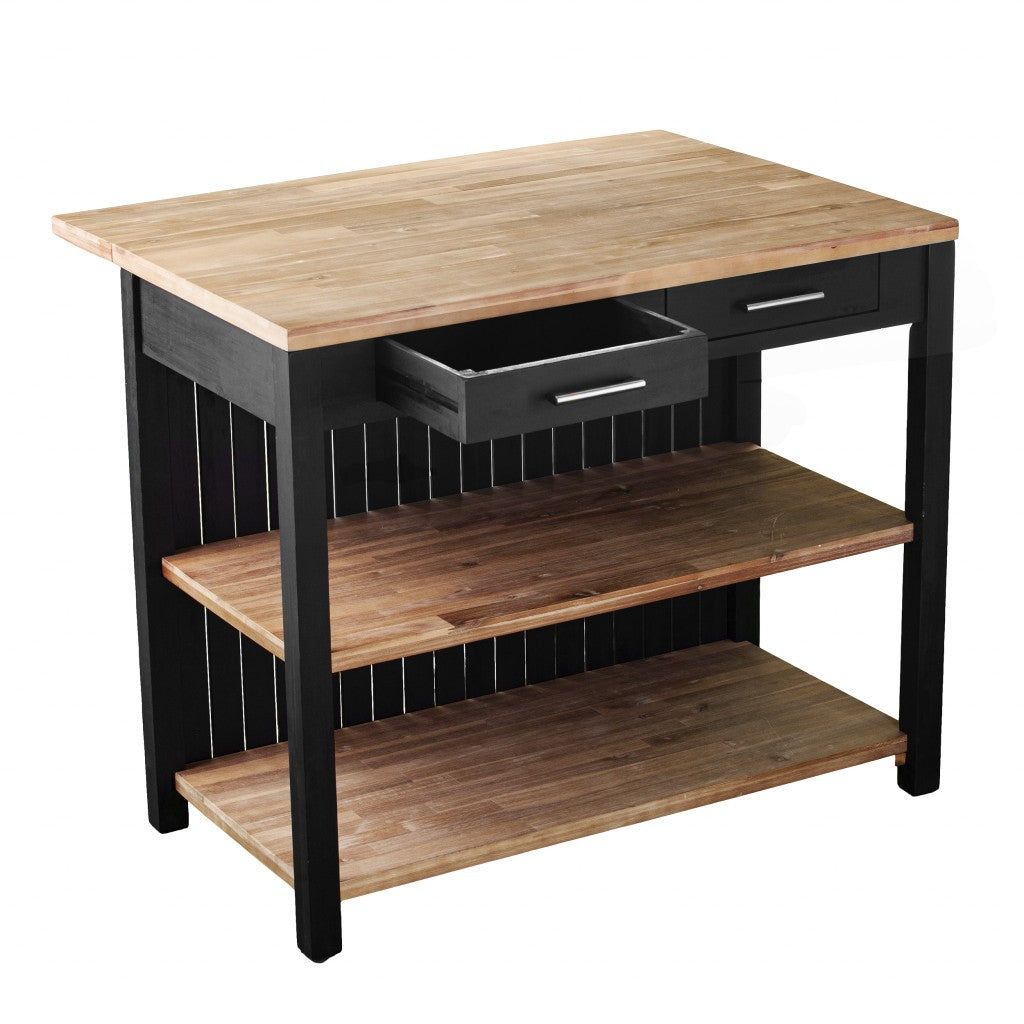 Black and Natural 44" Kitchen Island With Storage