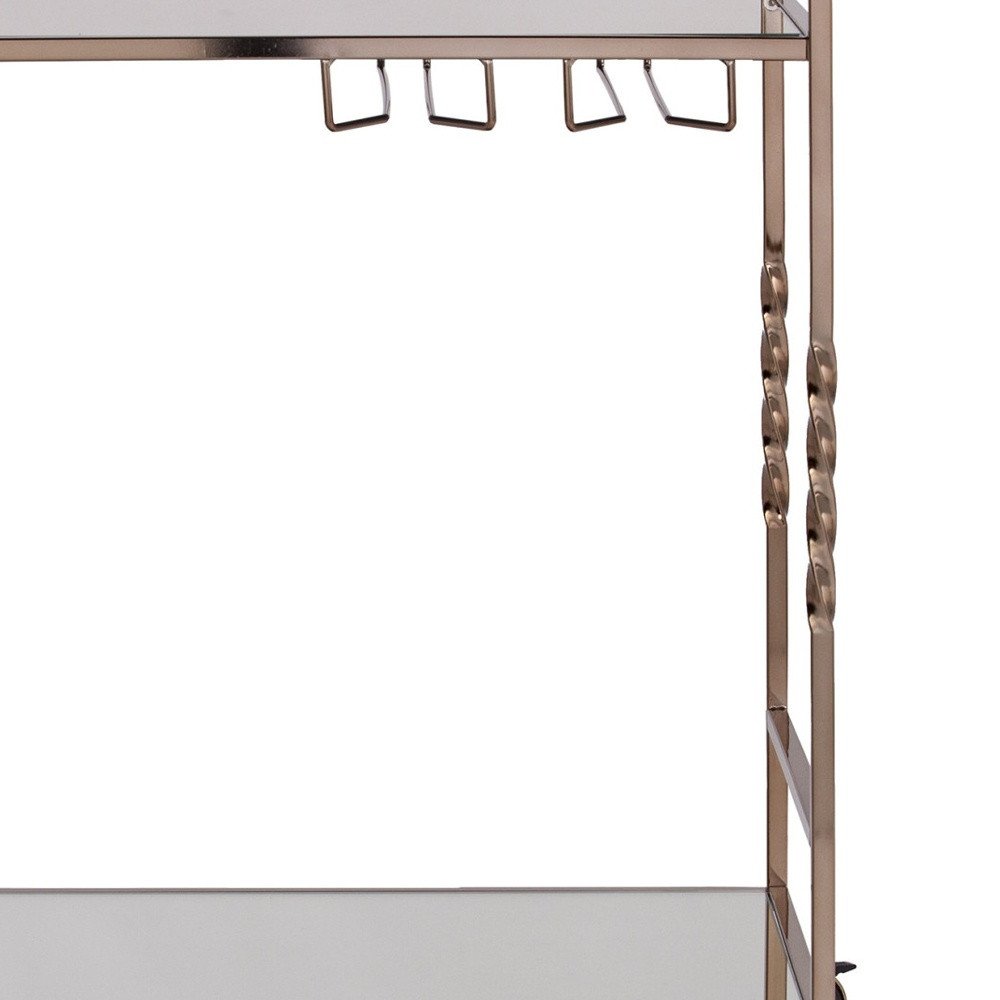 Champagne Metal And Mirrored Glass Rolling Bar Cart With Wine Storage