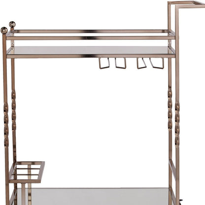 Champagne Metal And Mirrored Glass Rolling Bar Cart With Wine Storage