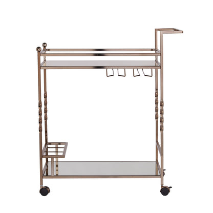 Champagne Metal And Mirrored Glass Rolling Bar Cart With Wine Storage