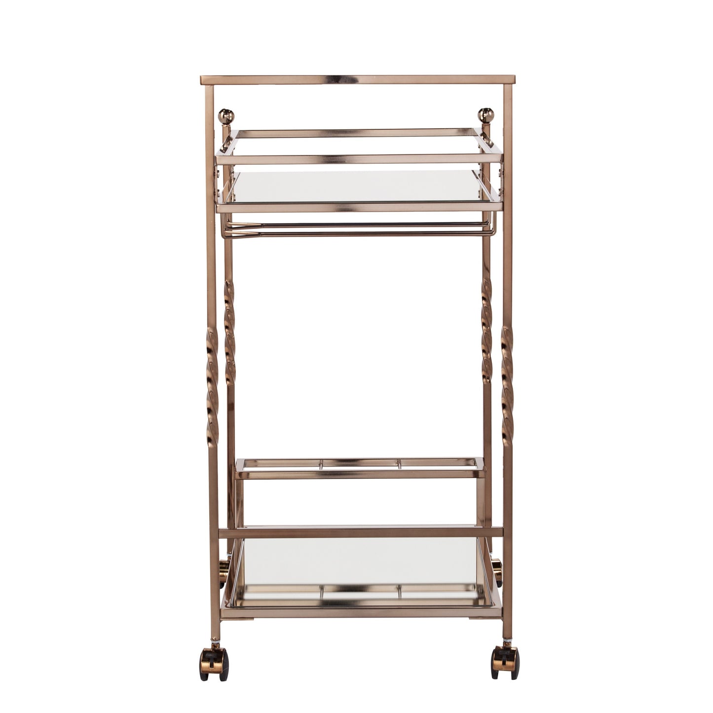 Champagne Metal And Mirrored Glass Rolling Bar Cart With Wine Storage