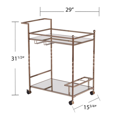 Champagne Metal And Mirrored Glass Rolling Bar Cart With Wine Storage