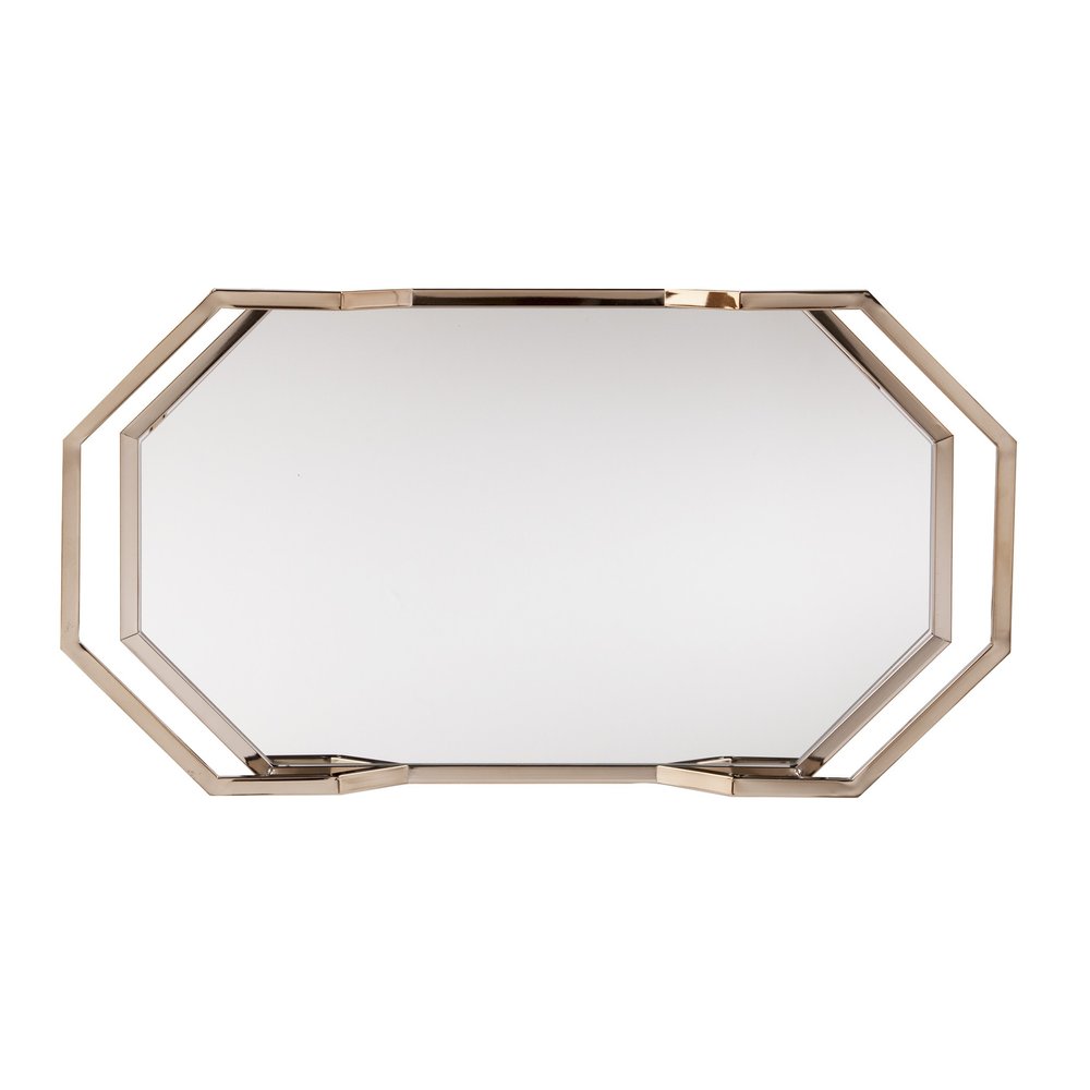 31" Champagne Iron and Mirrored Glass Octagonal Rolling Bar Cart