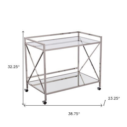 Silver Metal And Mirrored Glass Bar Cart