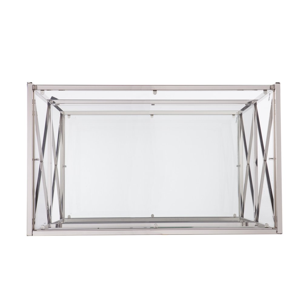 39" Silver Metal and Glass Rolling Bar Cart