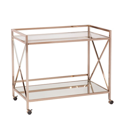 Gold Metal And Glass Rolling Bar Cart