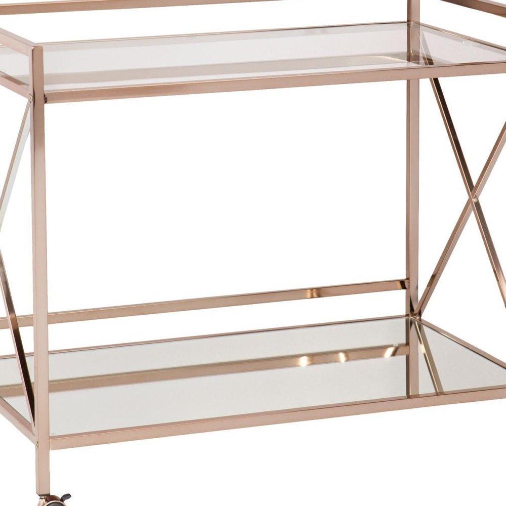 Gold Metal And Glass Rolling Bar Cart