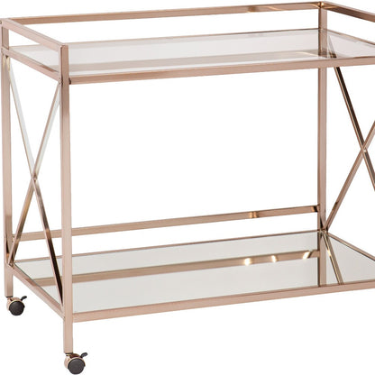 Gold Metal And Glass Rolling Bar Cart