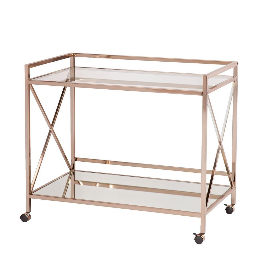 Gold Metal And Glass Rolling Bar Cart