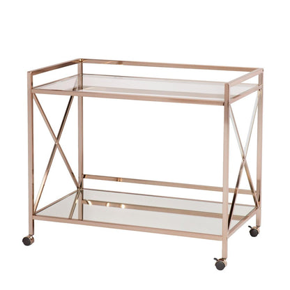 Gold Metal And Glass Rolling Bar Cart