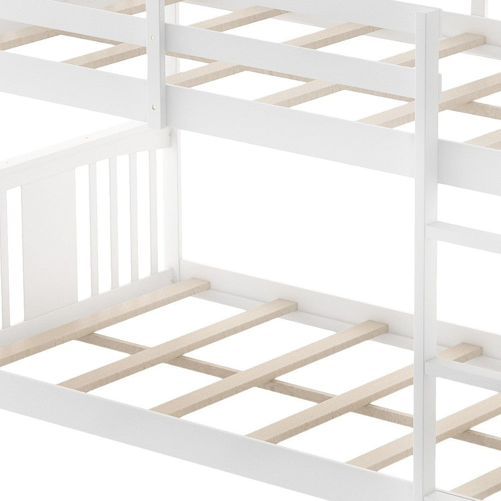 White Classic Twin Over Twin Bunk Bed with Ladder