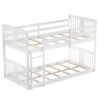 White Classic Twin Over Twin Bunk Bed with Ladder