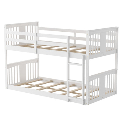 White Classic Twin Over Twin Bunk Bed with Ladder