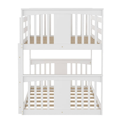 White Classic Twin Over Twin Bunk Bed with Ladder