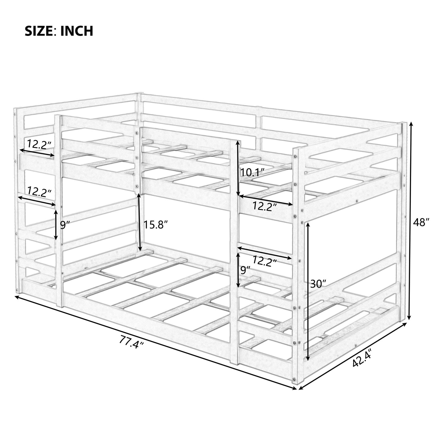 Pastel Gray Twin Over Twin Dual Ladder Bunk Bed