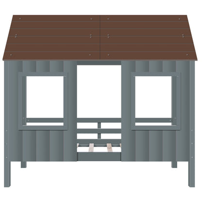 Antique Gray Twin Size Low Loft Wooden House Bed