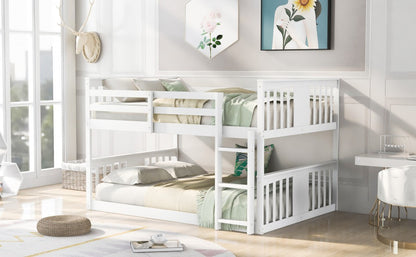 White Classic Full Over Full Bunk Bed with Ladder