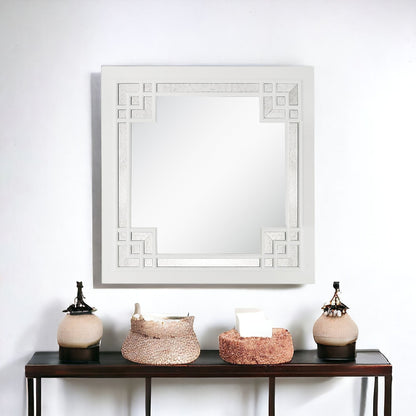 39" White Square Accent Wood Mirror