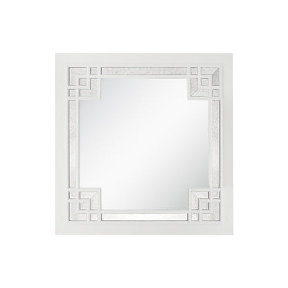 39" White Square Accent Wood Mirror