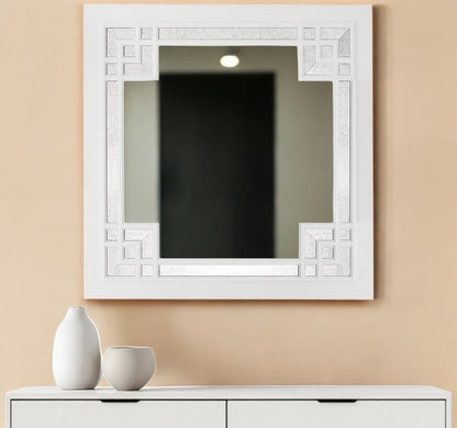 39" White Square Accent Wood Mirror