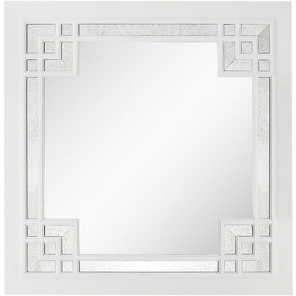39" White Square Accent Wood Mirror