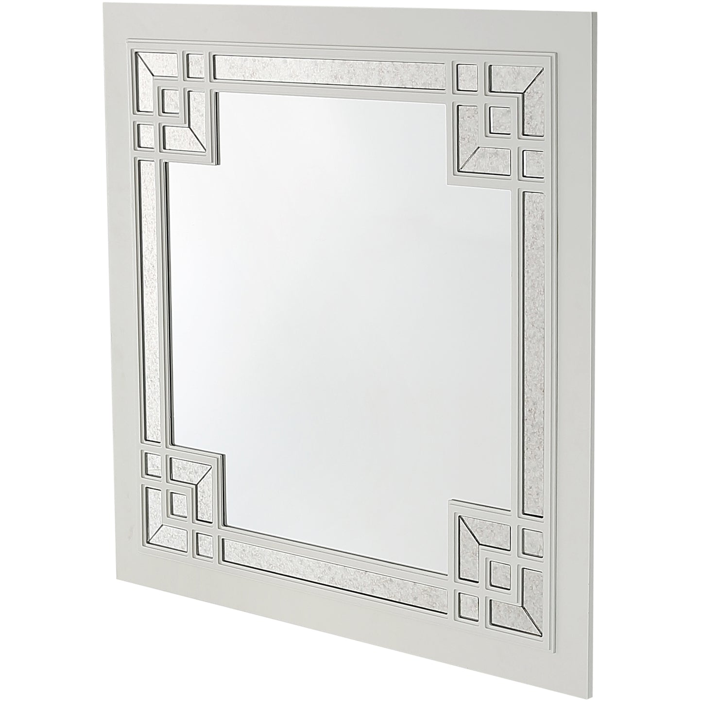 39" White Square Accent Wood Mirror