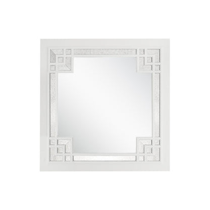 39" White Square Accent Wood Mirror