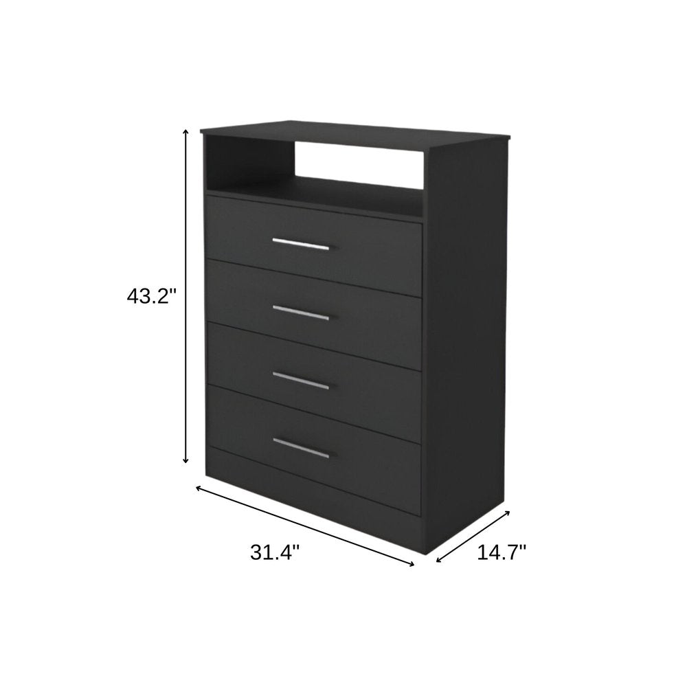 31" Black Wood Four Drawer Dresser