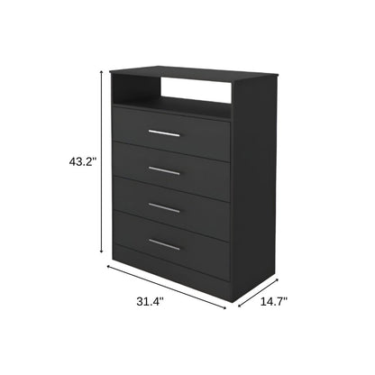 31" Black Wood And Metal Four Drawer Dresser