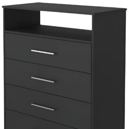 31" Black Wood And Metal Four Drawer Dresser