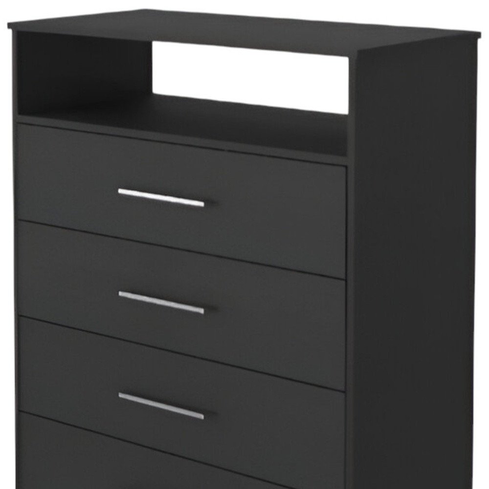 31" Black Wood And Metal Four Drawer Dresser