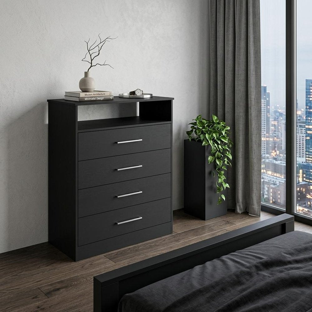 31" Black Wood Four Drawer Dresser