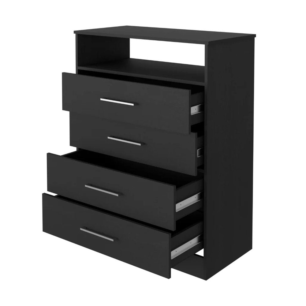 31" Black Wood And Metal Four Drawer Dresser