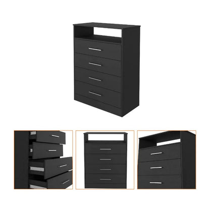 31" Black Wood Four Drawer Dresser