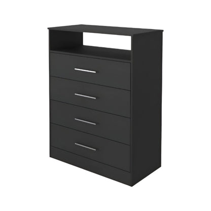31" Black Wood And Metal Four Drawer Dresser
