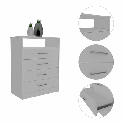 Modern White Four Drawer Dresser with Hutch