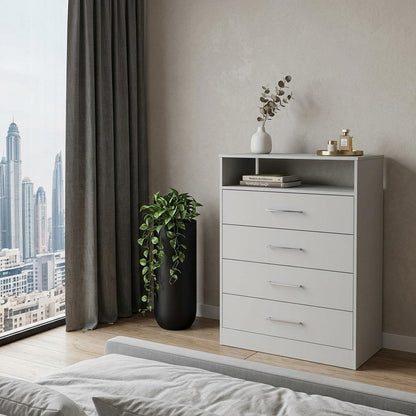 31" White Wood Four Drawer Dresser