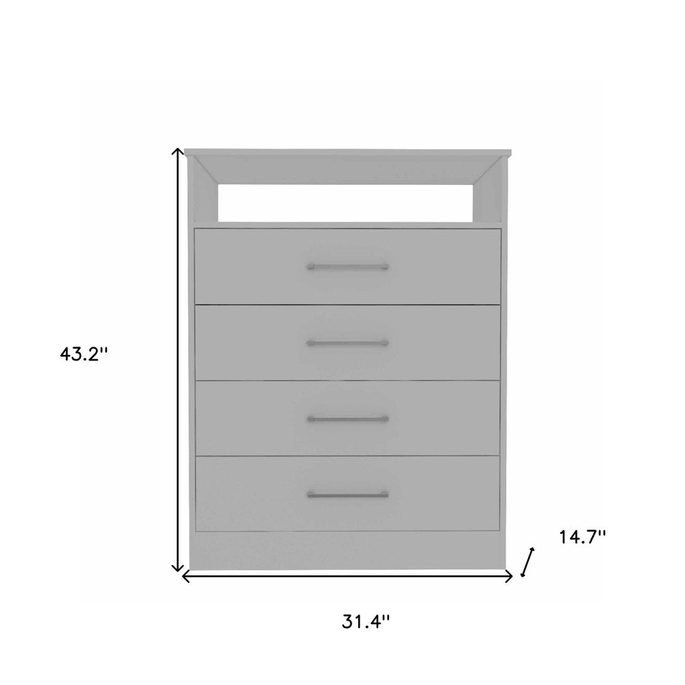 31" White Wood And Metal Four Drawer Dresser