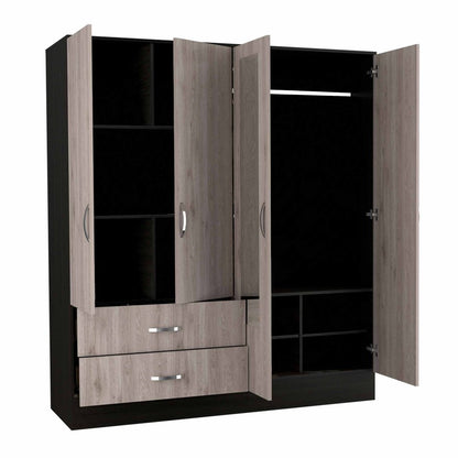 71" Black And Brown Wood Mirrored Four Door Two Drawer Combo Dresser