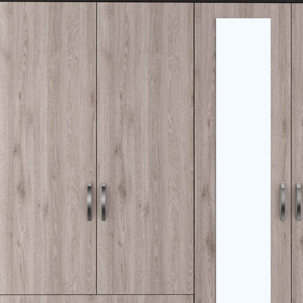 71" Black And Brown Wood Mirrored Four Door Two Drawer Combo Dresser