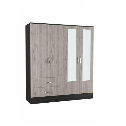 71" Black And Brown Wood Mirrored Four Door Two Drawer Combo Dresser