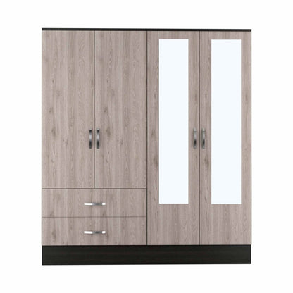 71" Black And Brown Wood And Metal Mirrored Four Door Two Drawer Combo Dresser