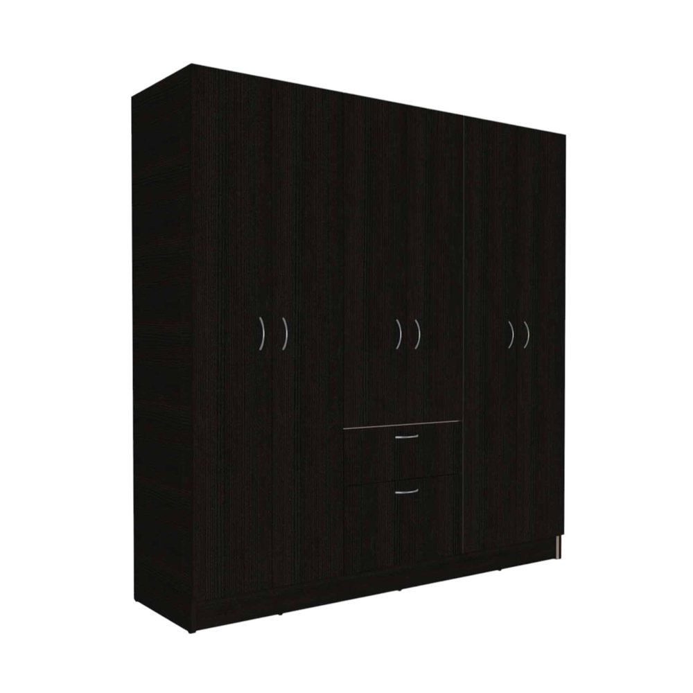 71" Black Wood Six Door Two Drawer Combo Dresser