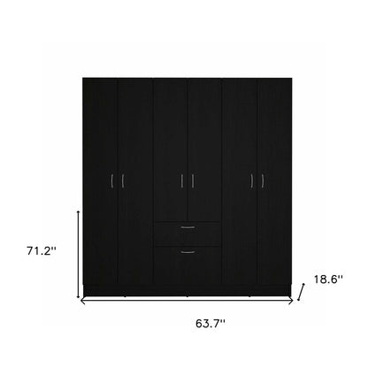 71" Black Wood And Metal Six Door Two Drawer Combo Dresser