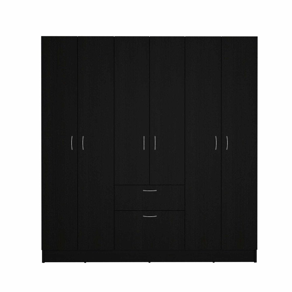 71" Black Wood And Metal Six Door Two Drawer Combo Dresser